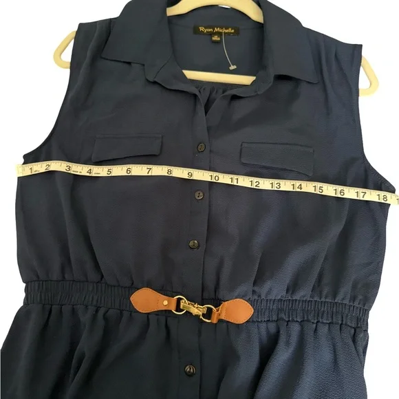 Navy Blue Sleeveless Shirt Dress - Picture 4 of 7
